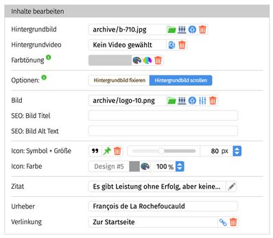 Inhaltsblock Zitat Einstellungen Inhalte